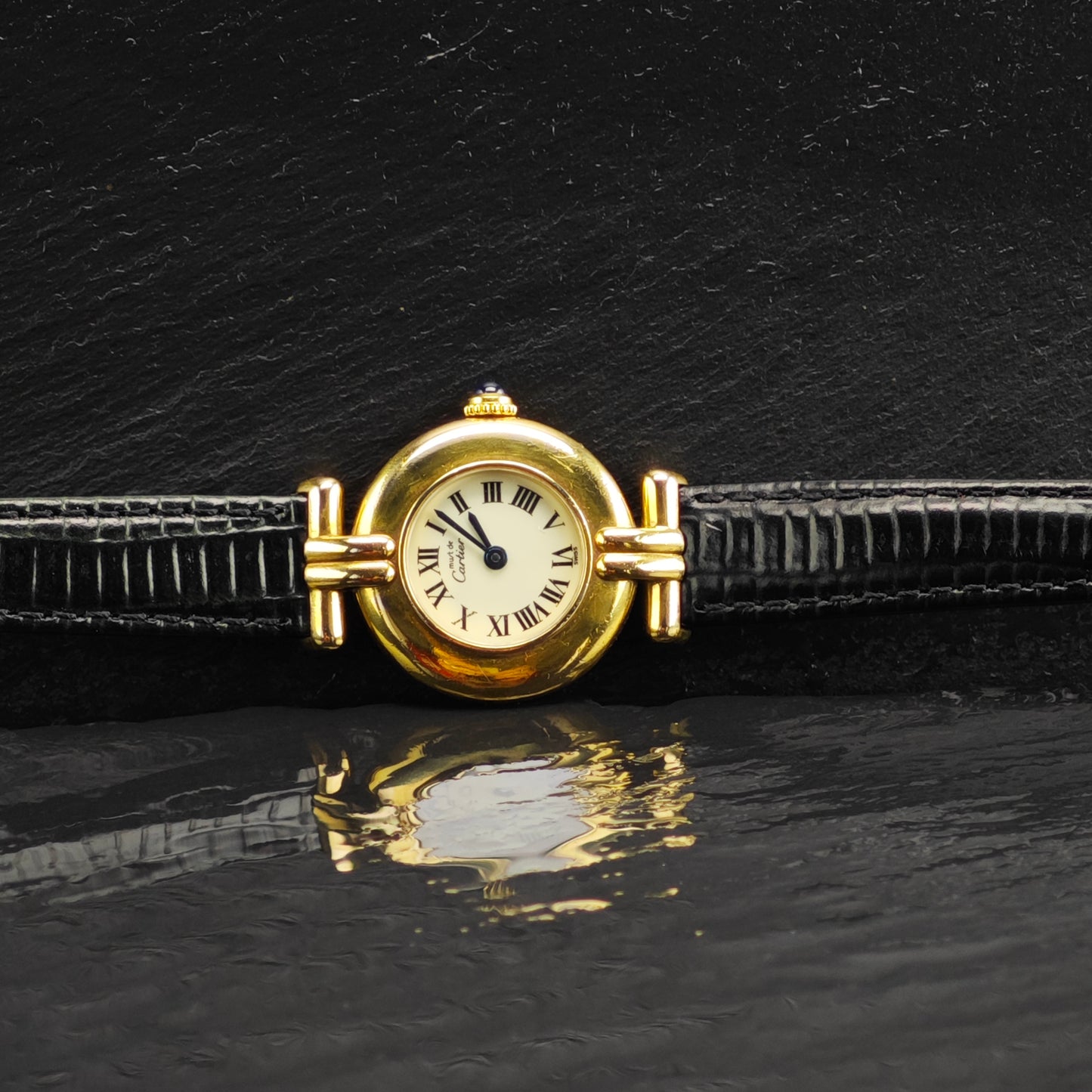 Cartier Paris Vermeil Quartz Argent Swiss Made Blue Dial Sapphire Crown MICS0391