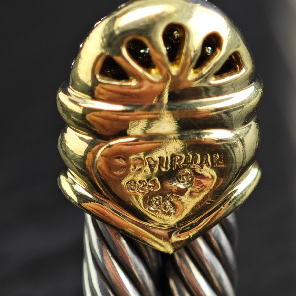 Vintage David Yurman Diamond 18k Gold 2 Row Cable Sterling Silver Cuff Sz 6 1/2" BR3144