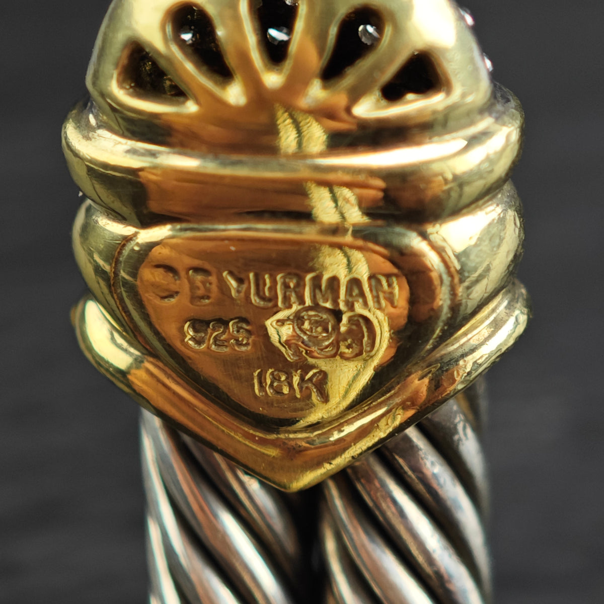 Vintage David Yurman Diamond 18k Gold 2 Row Cable Sterling Silver Cuff Sz 6 1/2" BR3144