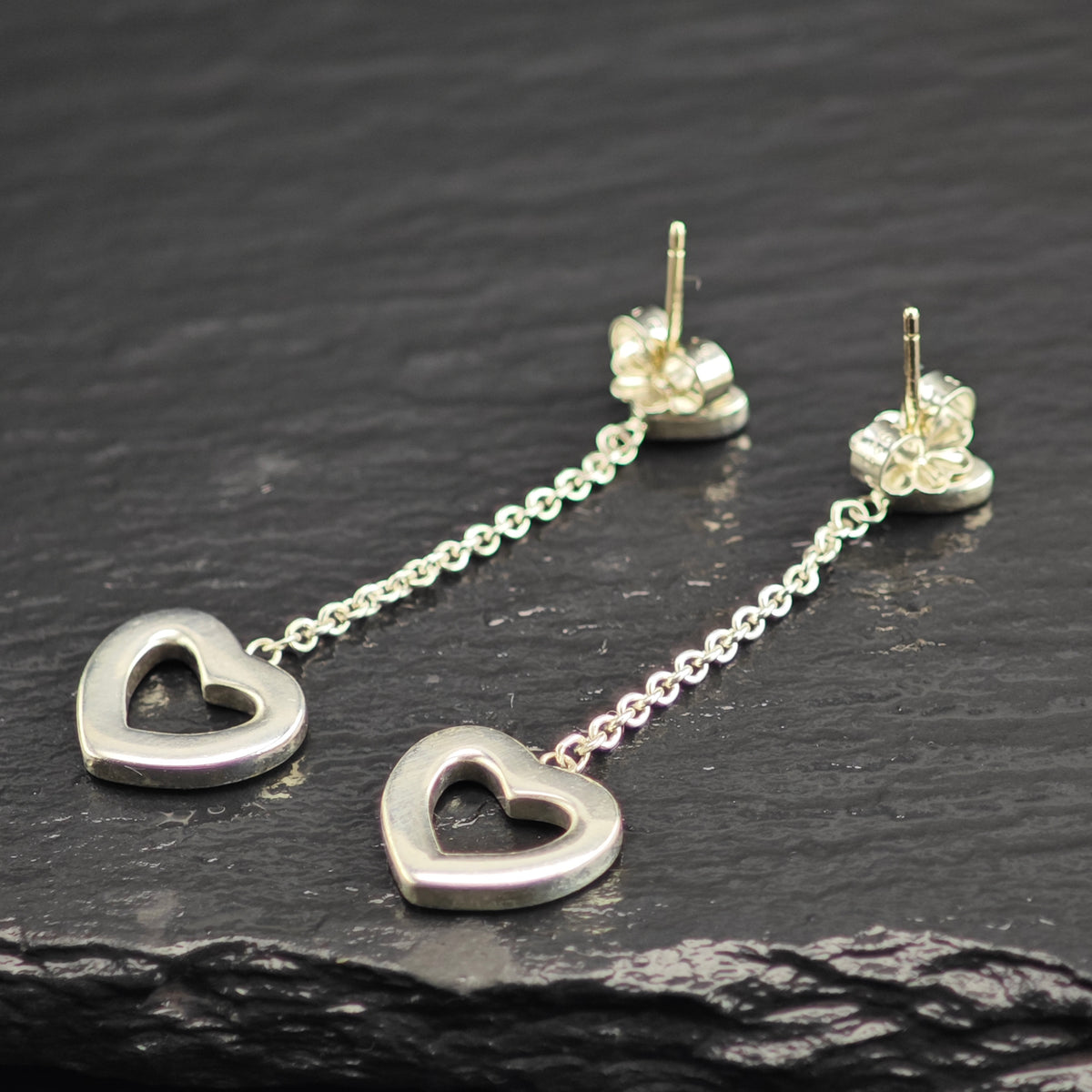 Vintage Tiffany & Co. Dangle Heart Stud Sterling Silver Earrings ER3208Gra