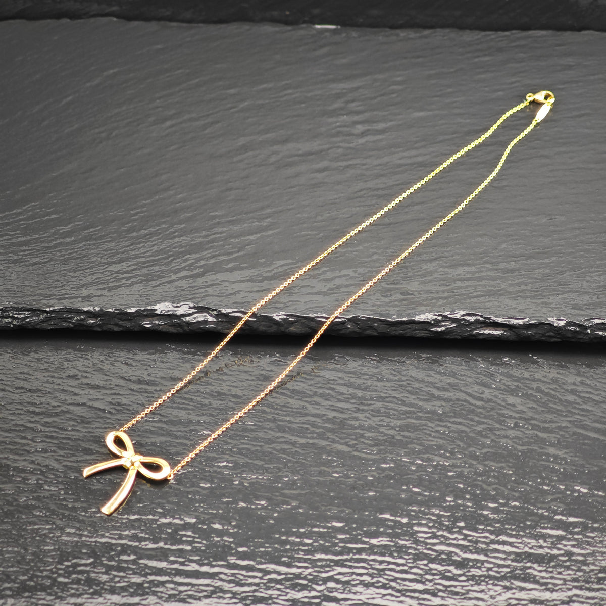Vintage Tiffany & Co.  Sterling Silver Gold 23mm 18k Gold Bow Necklace N2780