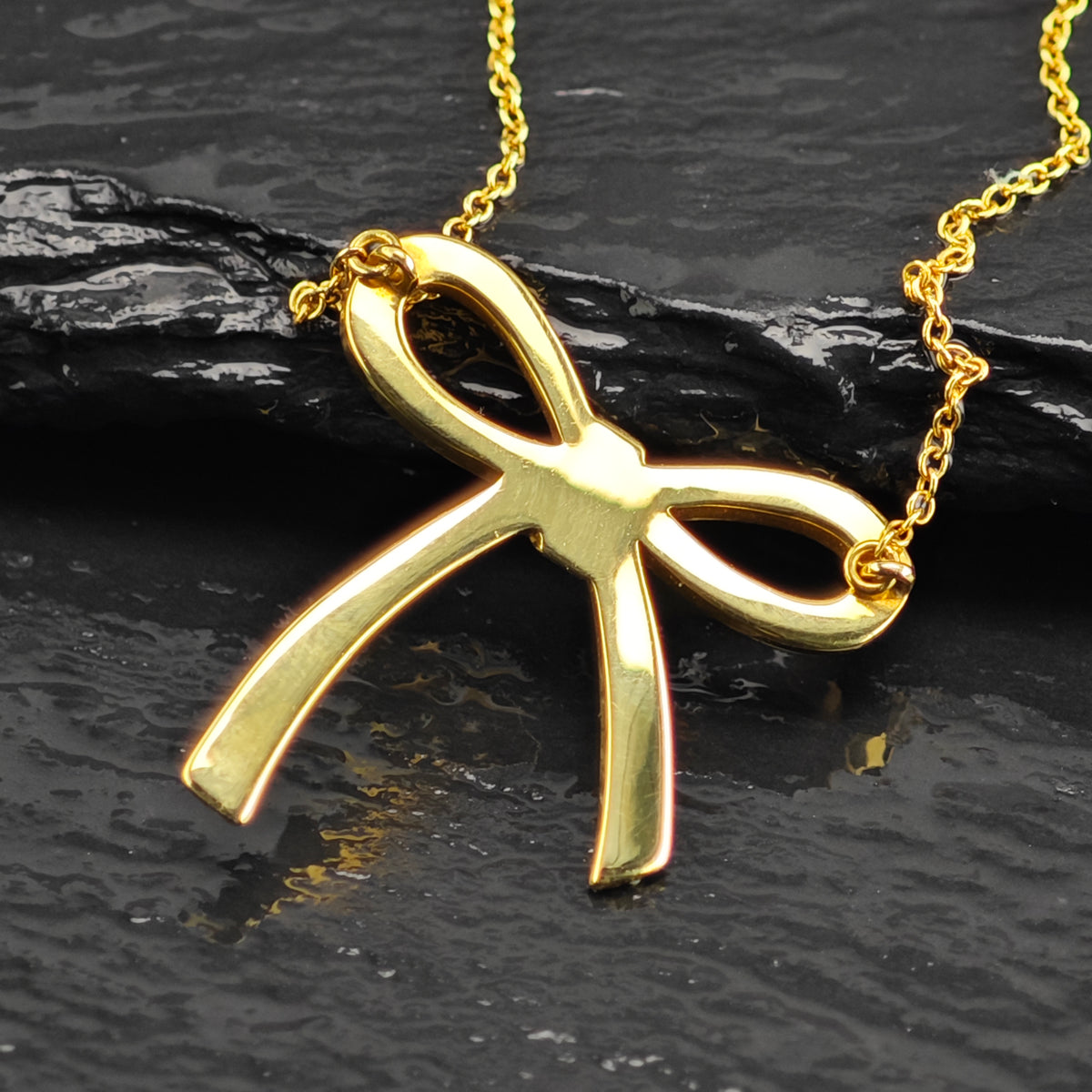 Vintage Tiffany & Co.  Sterling Silver Gold 23mm 18k Gold Bow Necklace N2780