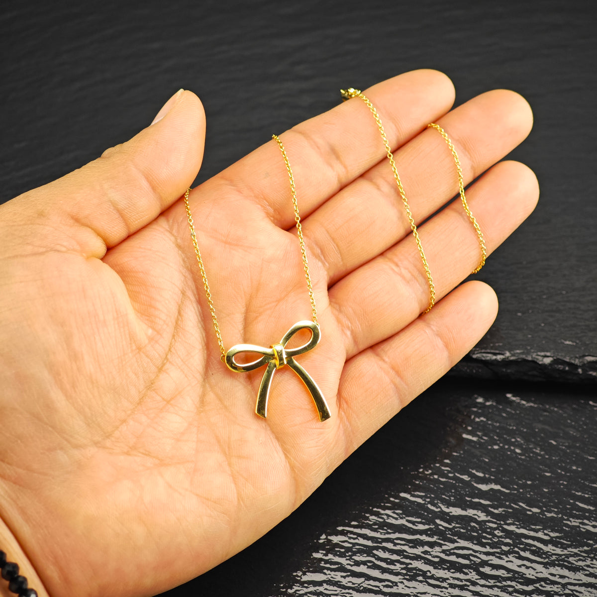 Vintage Tiffany & Co.  Sterling Silver Gold 23mm 18k Gold Bow Necklace N2780