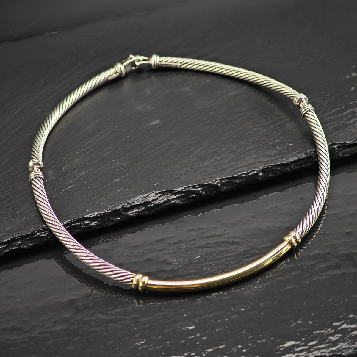 Vintage David Yurman 5mm 1/4 14k Gold Accent, Sterling Silver Metro Collar Necklace N2792