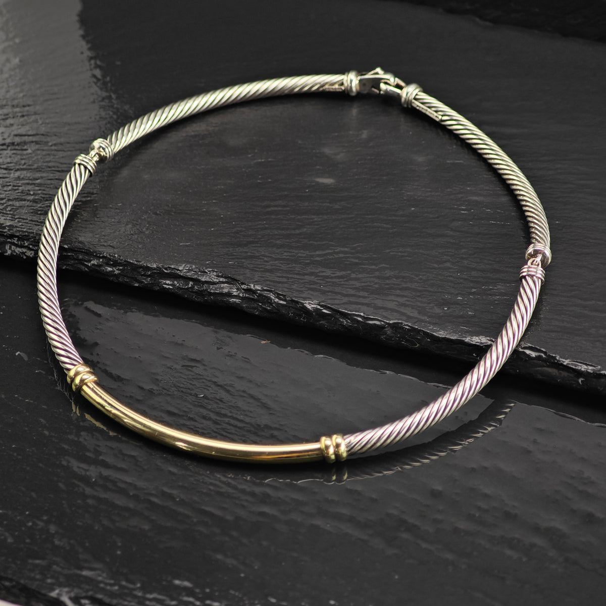 Vintage David Yurman 5mm 1/4 14k Gold Accent, Sterling Silver Metro Collar Necklace N2792