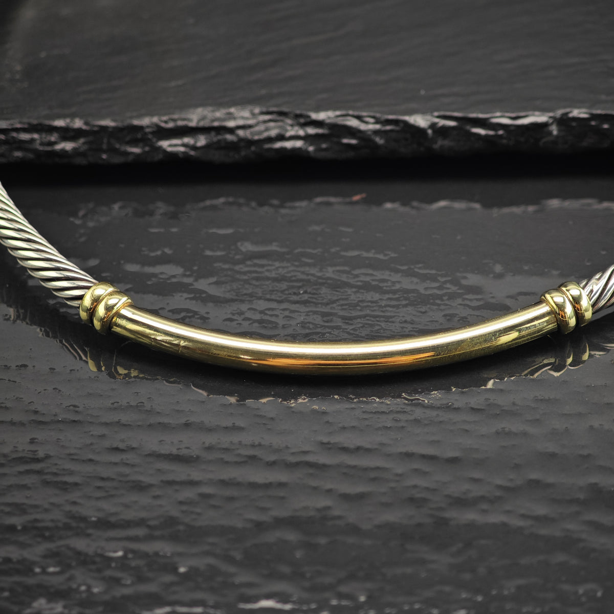 Vintage David Yurman 5mm 1/4 14k Gold Accent, Sterling Silver Metro Collar Necklace N2792