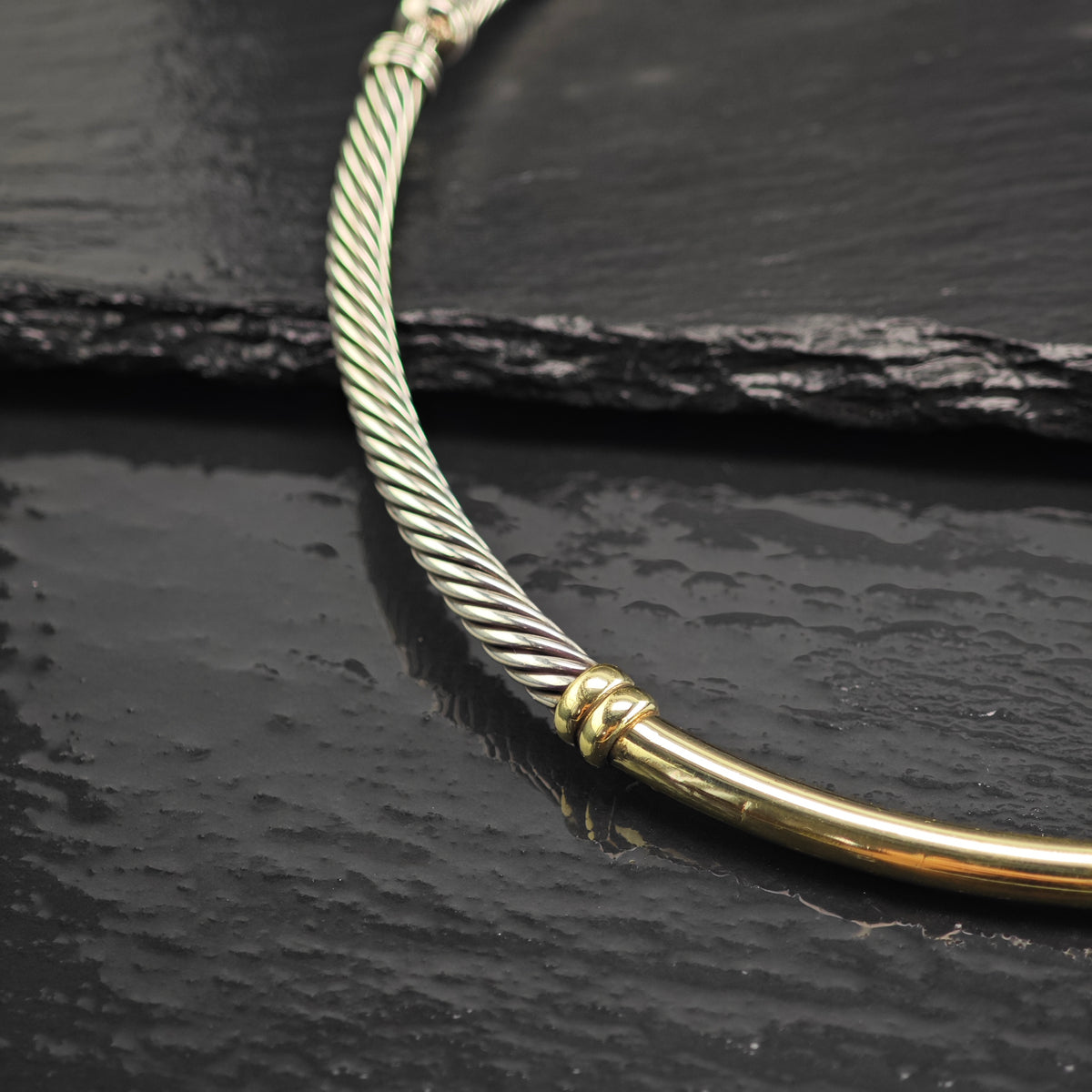 Vintage David Yurman 5mm 1/4 14k Gold Accent, Sterling Silver Metro Collar Necklace N2792