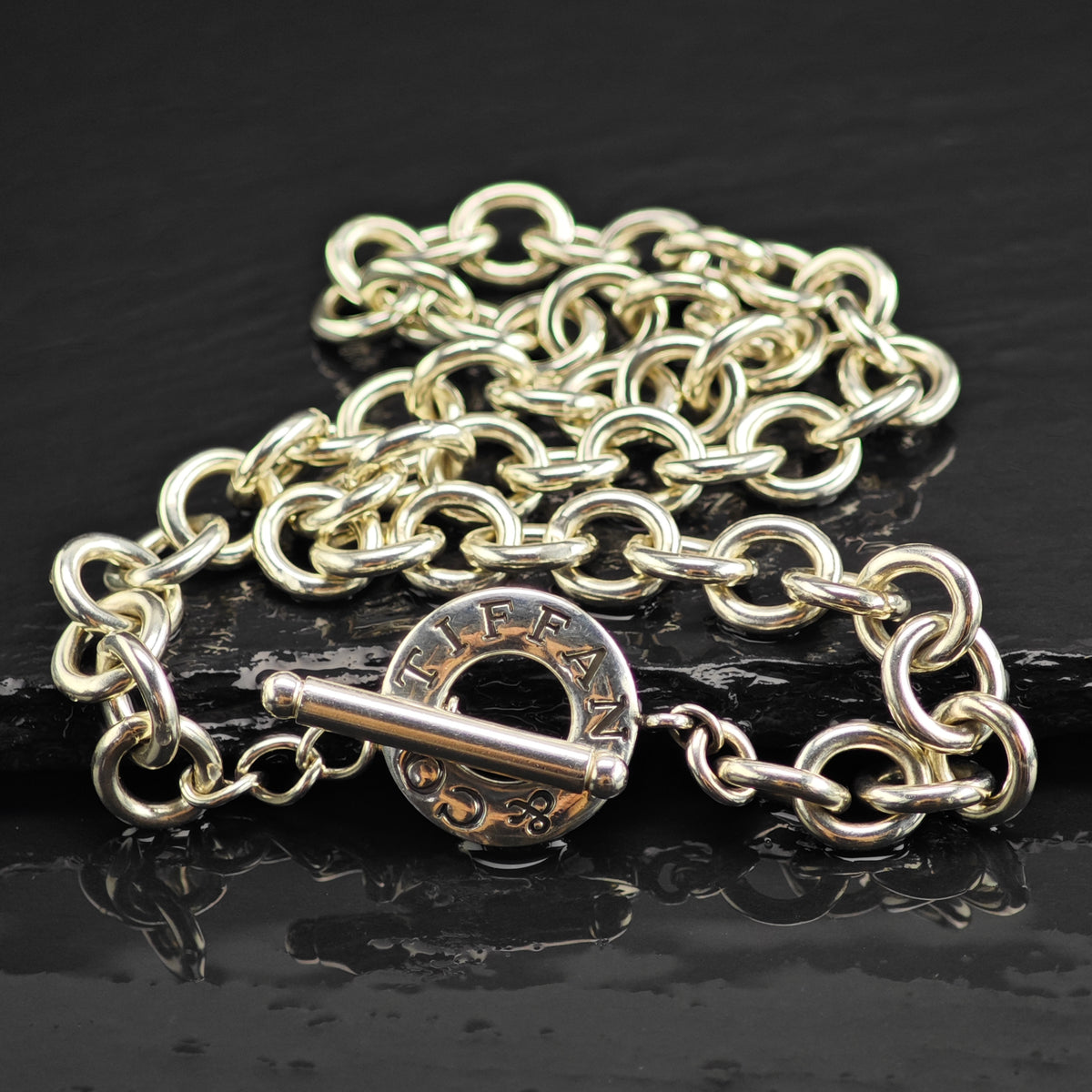 Vintage Tiffany & Co. 10mm Toggle Clasp Curb Chain Sterling Silver Necklace N2794