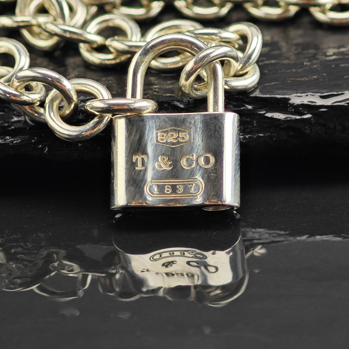 Vintage Tiffany & Co. 1837 Padlock Pendant Curb Chain Sterling Silver Necklace N2795