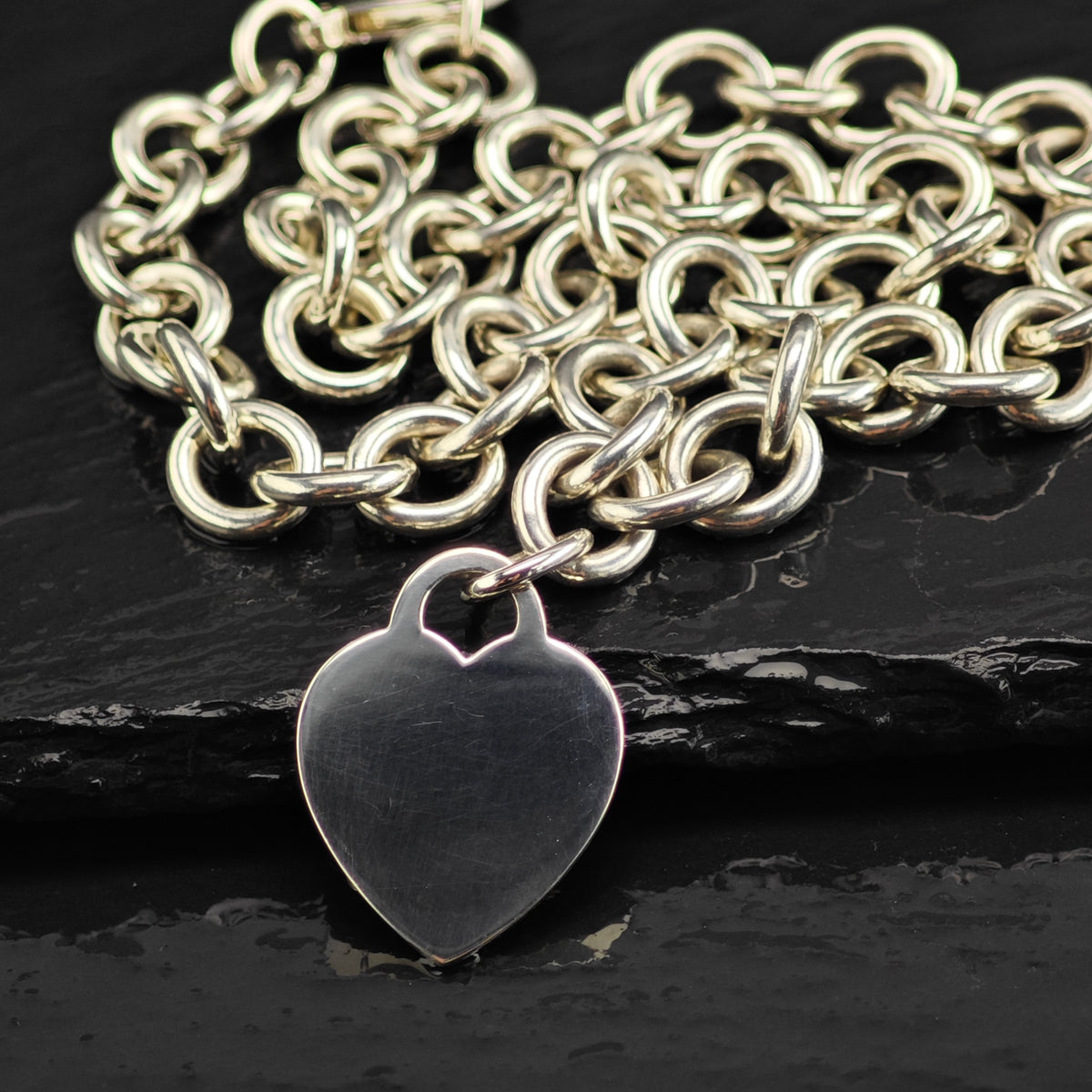 Vintage Tiffany & Co. 10mm Curb Chain Heart Tag Sterling Silver Necklace N2797