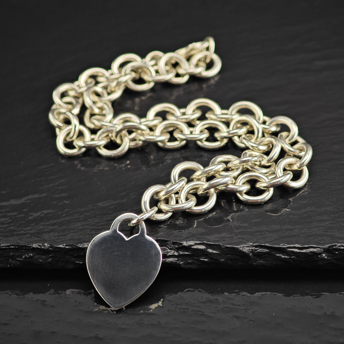 Vintage Tiffany & Co. 10mm Curb Chain Heart Tag Sterling Silver Necklace N2797