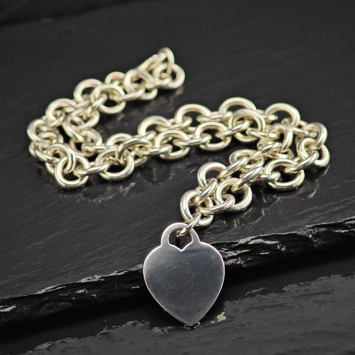 Vintage Tiffany & Co. 10mm Curb Chain Heart Tag Sterling Silver Necklace N2797