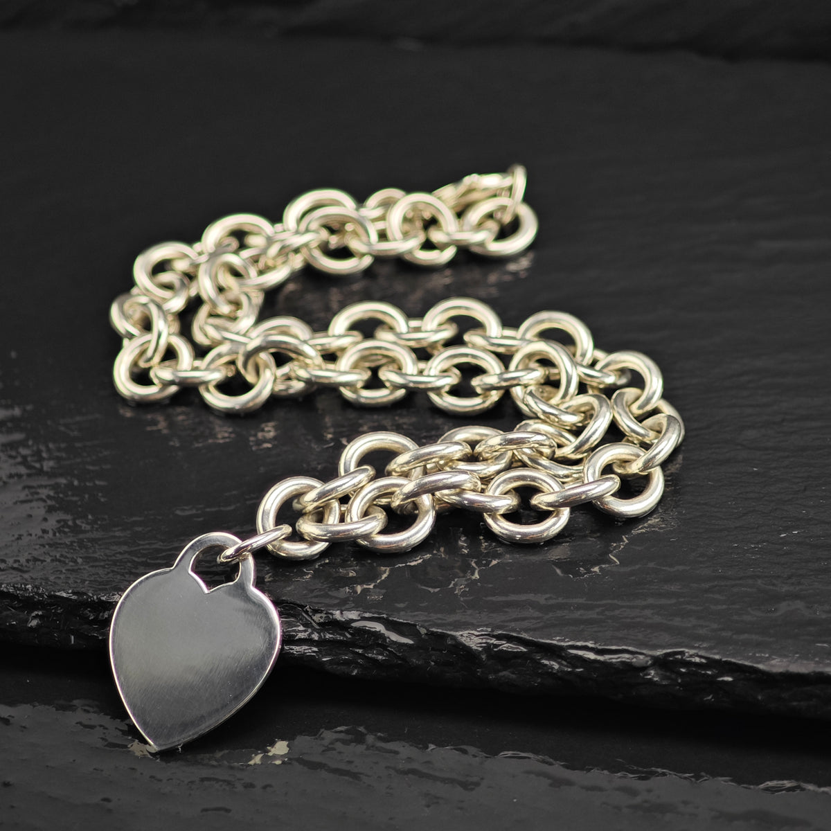 Vintage Tiffany & Co. 10mm Curb Chain Heart Tag Sterling Silver Necklace N2797