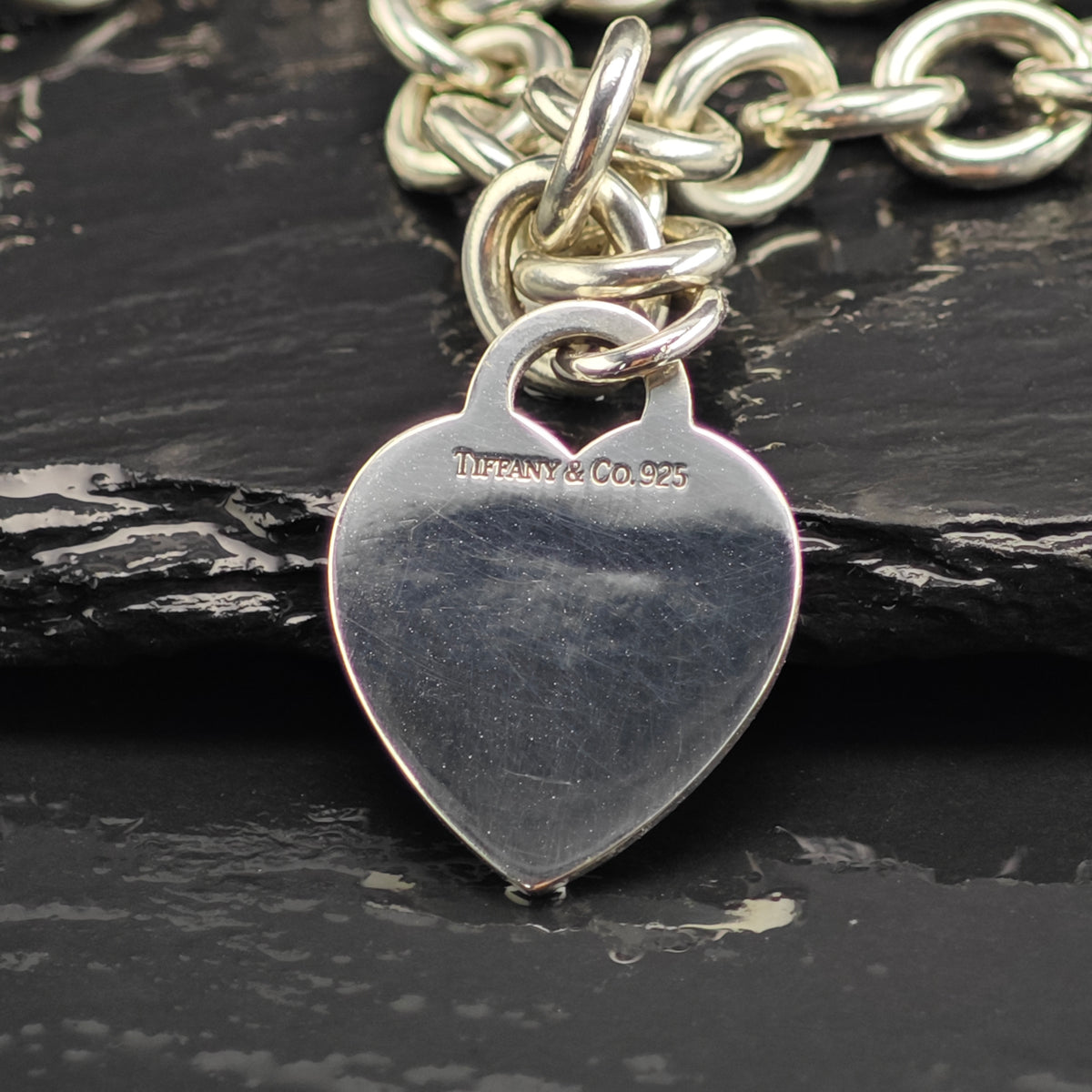 Vintage Tiffany & Co. 10mm Curb Chain Heart Tag Sterling Silver Necklace N2797