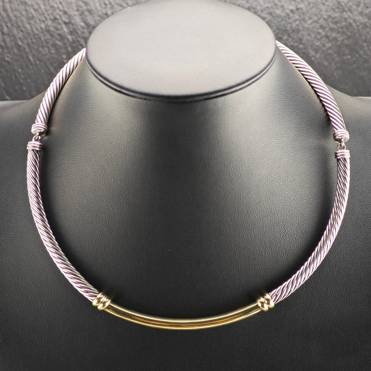 Vintage David Yurman 5mm 1/4 14k Gold Accent, Sterling Silver Metro Collar Necklace N2792