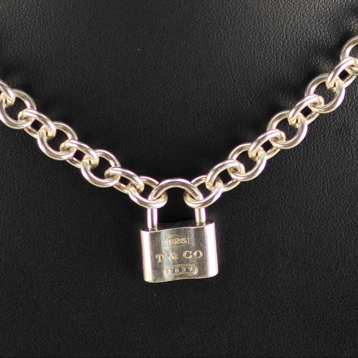 Vintage Tiffany & Co. 1837 Padlock Pendant Curb Chain Sterling Silver Necklace N2795