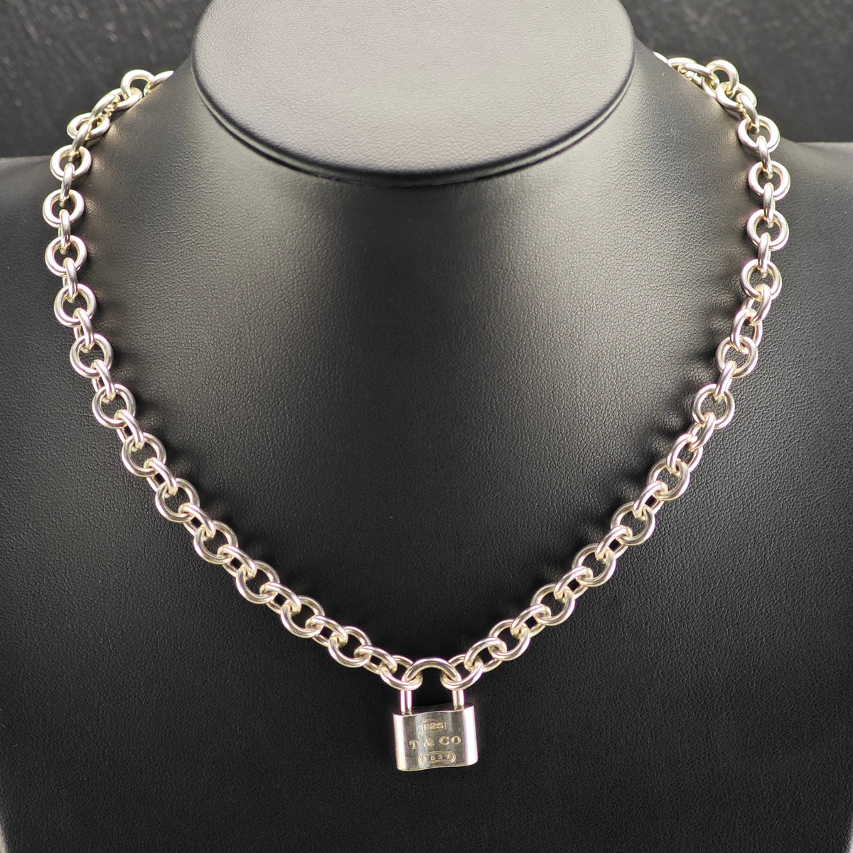 Vintage Tiffany & Co. 1837 Padlock Pendant Curb Chain Sterling Silver Necklace N2795