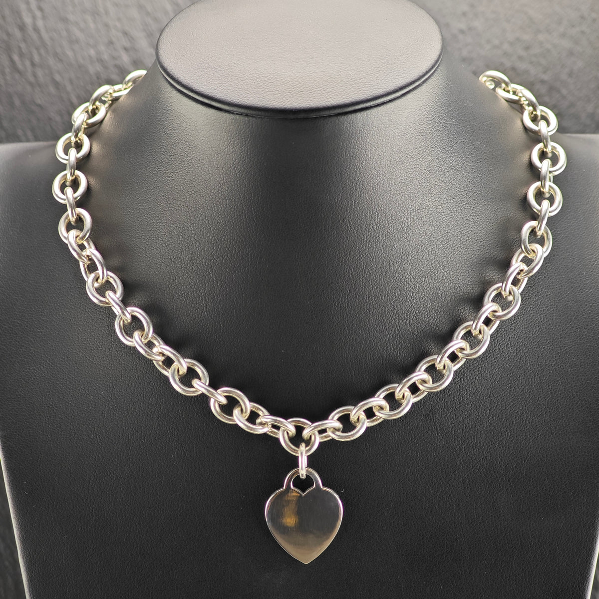 Vintage Tiffany & Co. 10mm Curb Chain Heart Tag Sterling Silver Necklace N2797