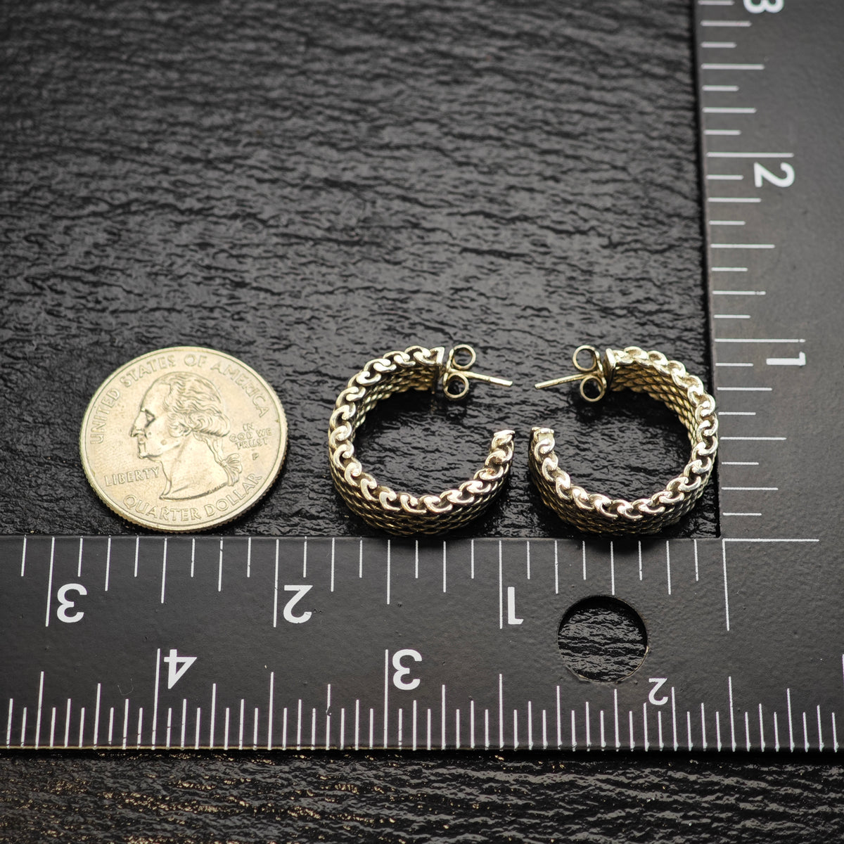Vintage Tiffany & Co 1" Somerset Mesh Sterling Silver Stud/Hoop Earrings ER3243