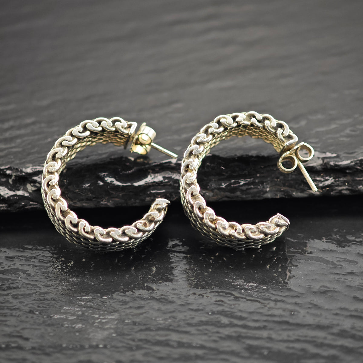 Vintage Tiffany & Co 1" Somerset Mesh Sterling Silver Stud/Hoop Earrings ER3243
