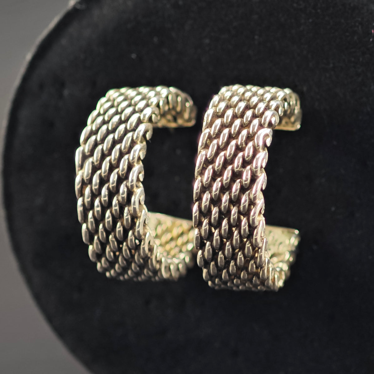 Vintage Tiffany & Co 1" Somerset Mesh Sterling Silver Stud/Hoop Earrings ER3243