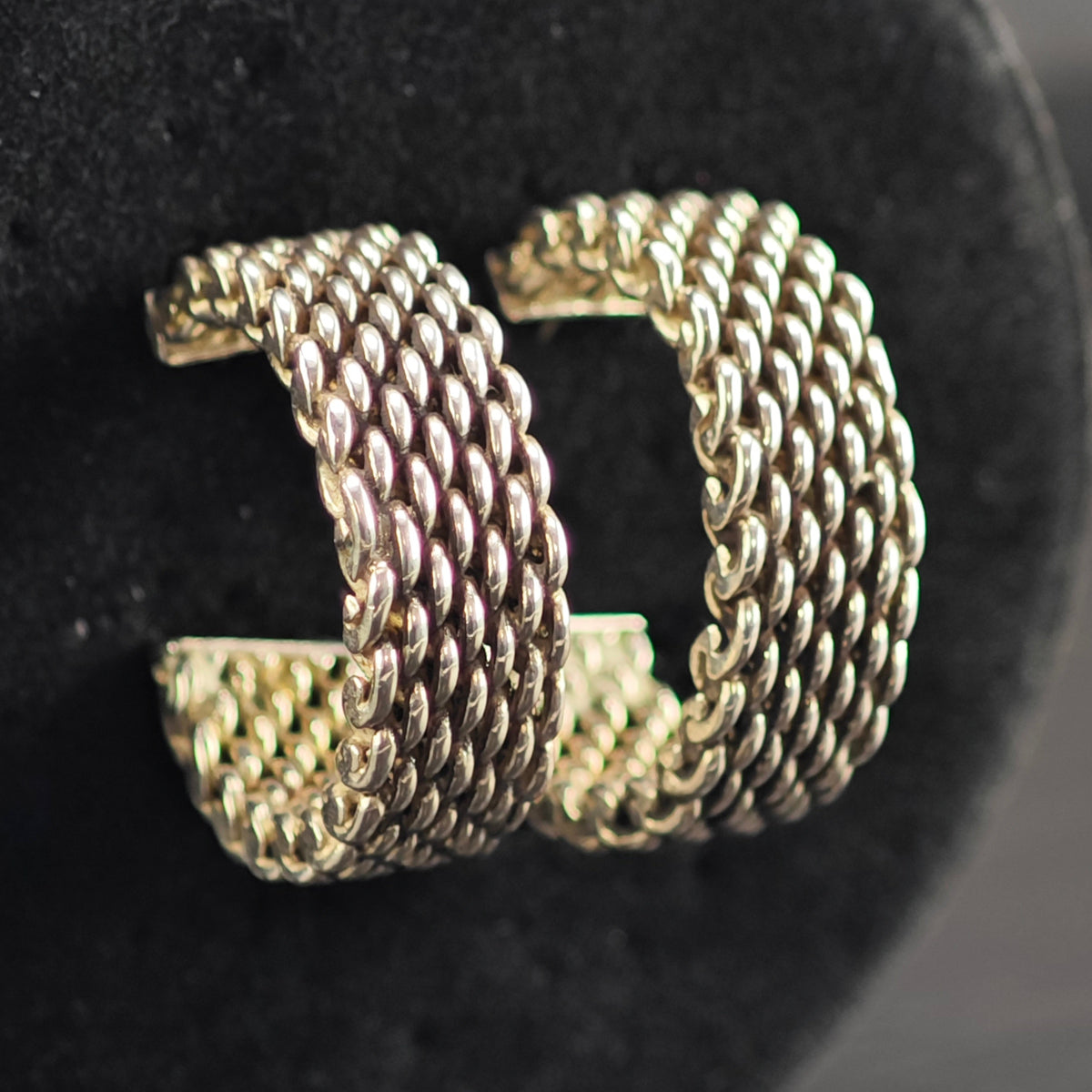 Vintage Tiffany & Co 1" Somerset Mesh Sterling Silver Stud/Hoop Earrings ER3243