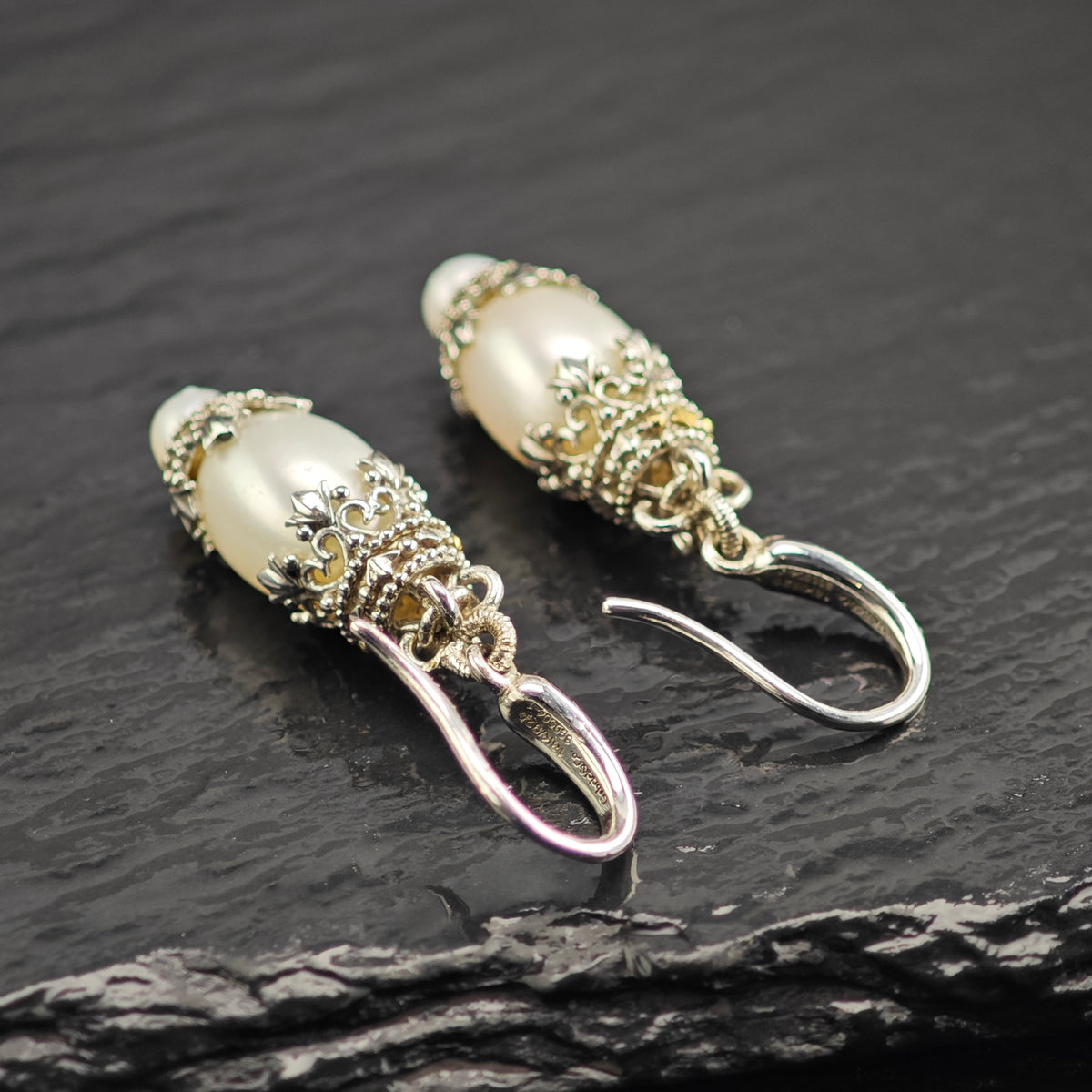 Vintage Gabriel & Co.  White Pearl 18k Gold Accent Sterling Silver Dangle Earrings ER3244