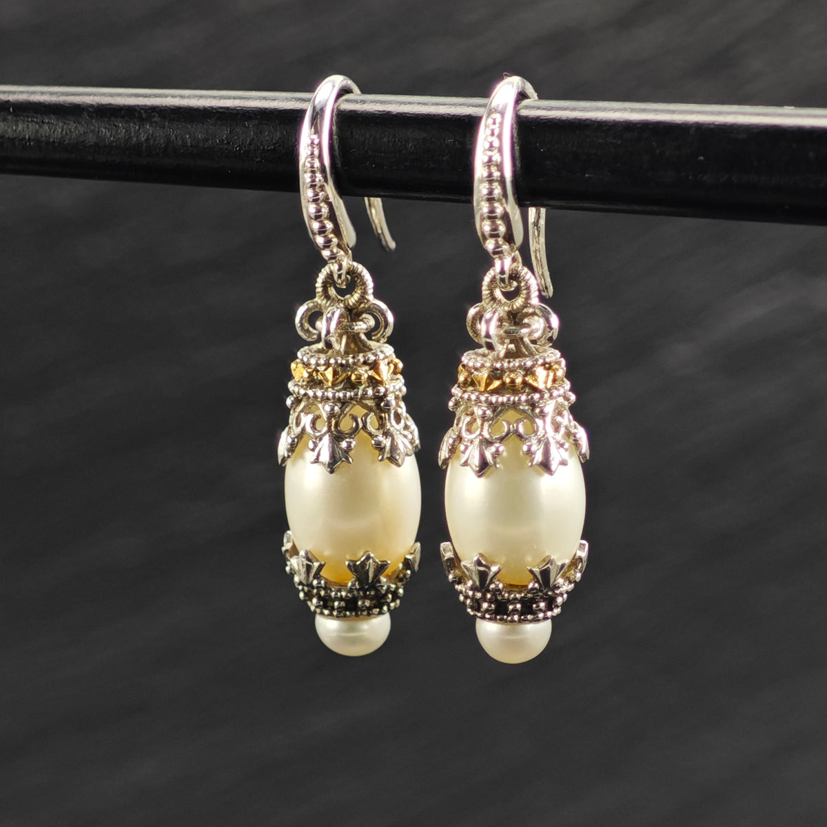 Vintage Gabriel & Co.  White Pearl 18k Gold Accent Sterling Silver Dangle Earrings ER3244
