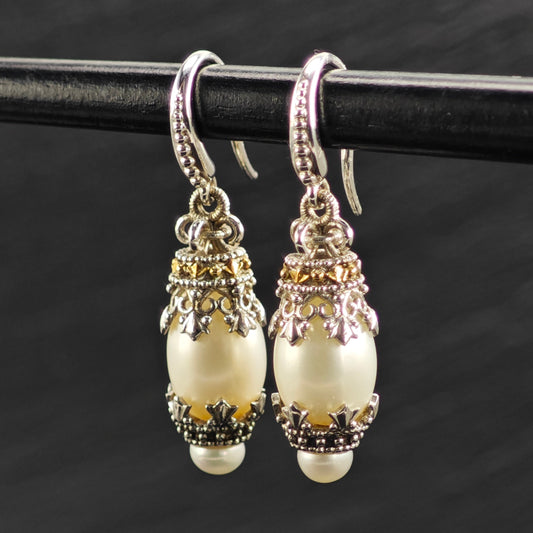 Vintage Gabriel & Co.  White Pearl 18k Gold Accent Sterling Silver Dangle Earrings ER3244