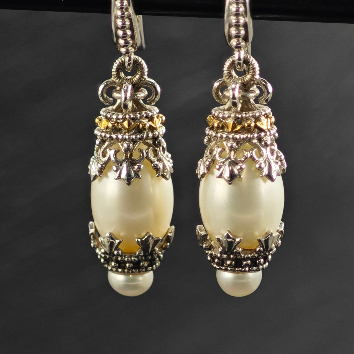 Vintage Gabriel & Co.  White Pearl 18k Gold Accent Sterling Silver Dangle Earrings ER3244