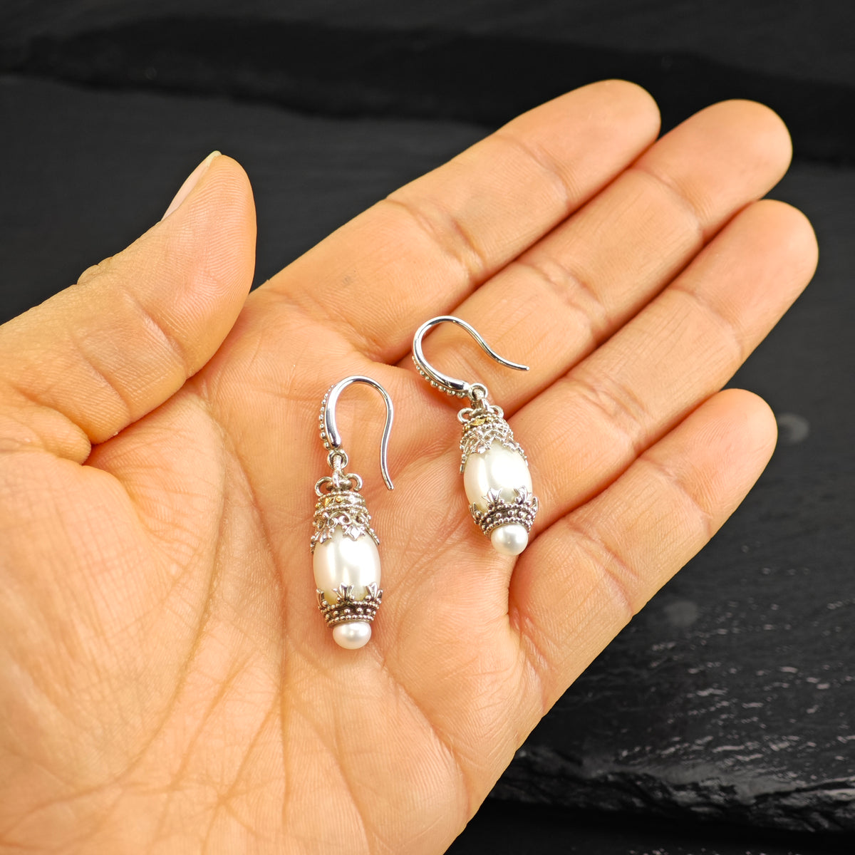 Vintage Gabriel & Co.  White Pearl 18k Gold Accent Sterling Silver Dangle Earrings ER3244