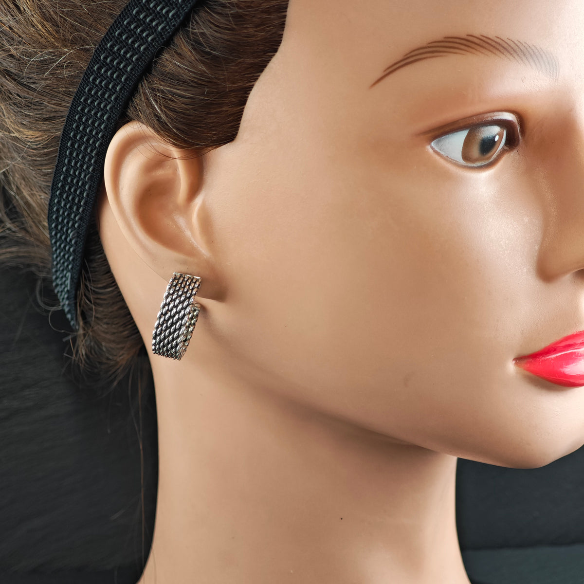 Vintage Tiffany & Co 1" Somerset Mesh Sterling Silver Stud/Hoop Earrings ER3243