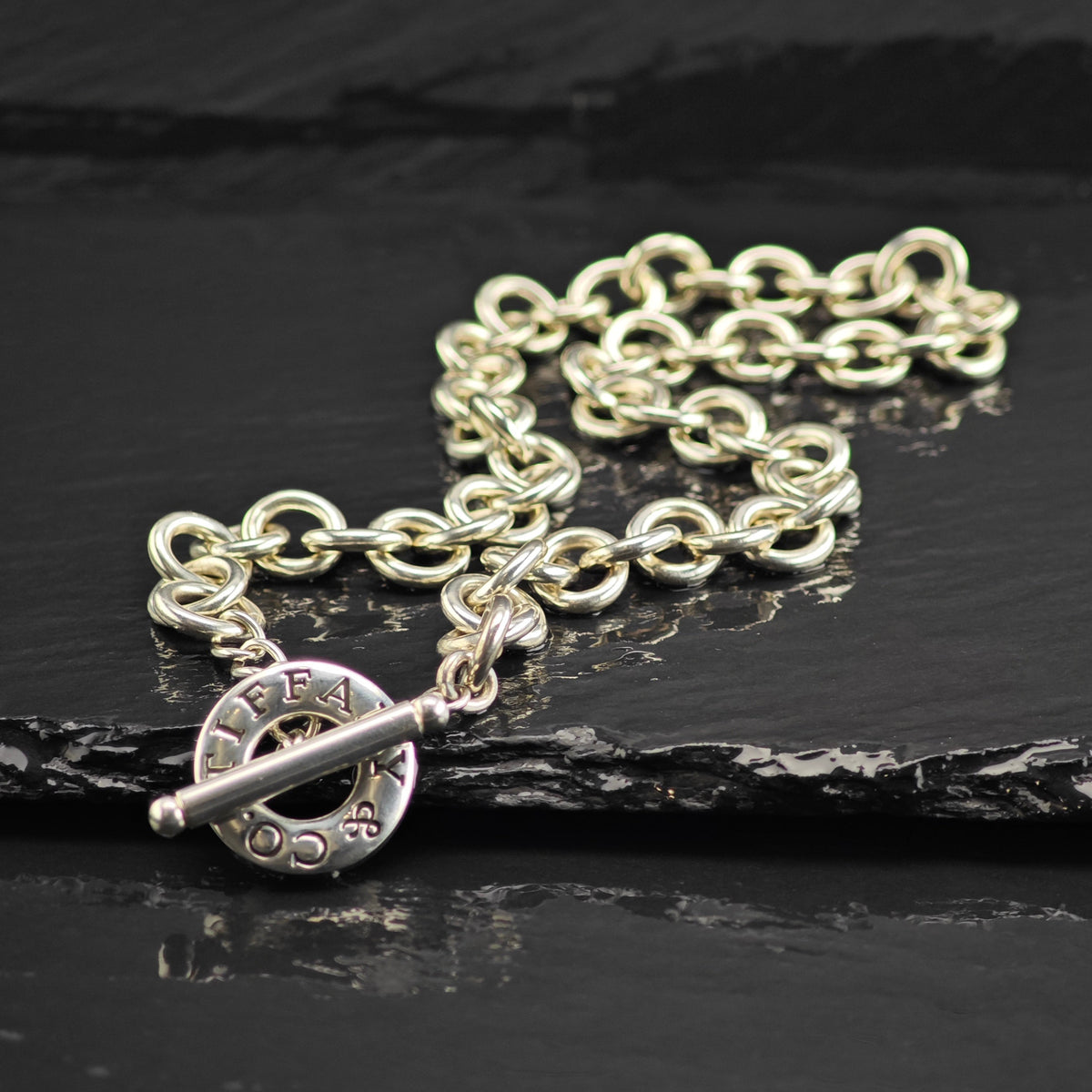 Vintage Tiffany & Co. 10mm Toggle Clasp Curb Chain Sterling Silver Necklace N2794