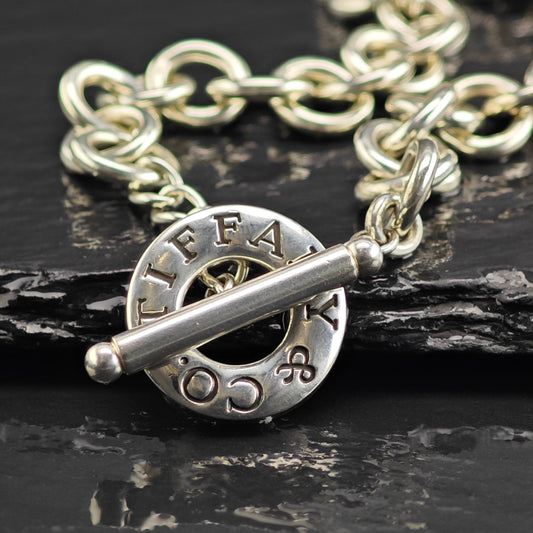 Vintage Tiffany & Co. 10mm Toggle Clasp Curb Chain Sterling Silver Necklace N2794