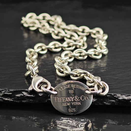 Vintage Tiffany & Co. 8mm Oval Tag Curb Chain Sterling Silver Necklace N2796