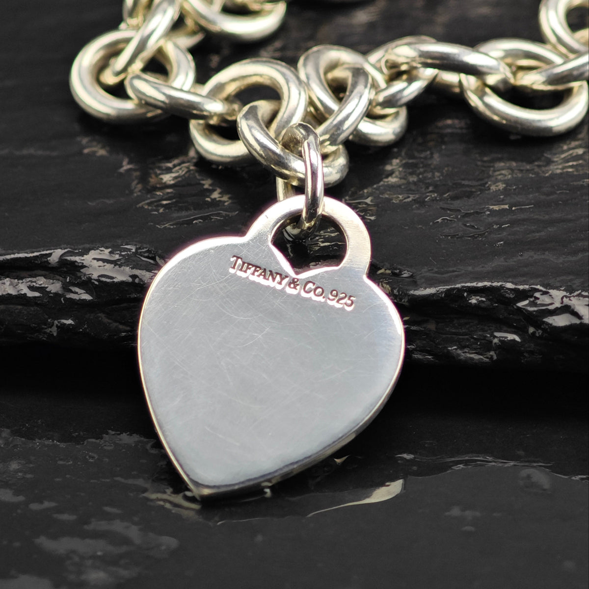 Vintage Tiffany & Co. 10mm Curb Chain Heart Tag Sterling Silver Necklace N2797