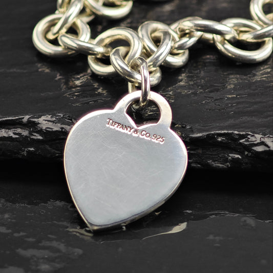 Vintage Tiffany & Co. 10mm Curb Chain Heart Tag Sterling Silver Necklace N2797