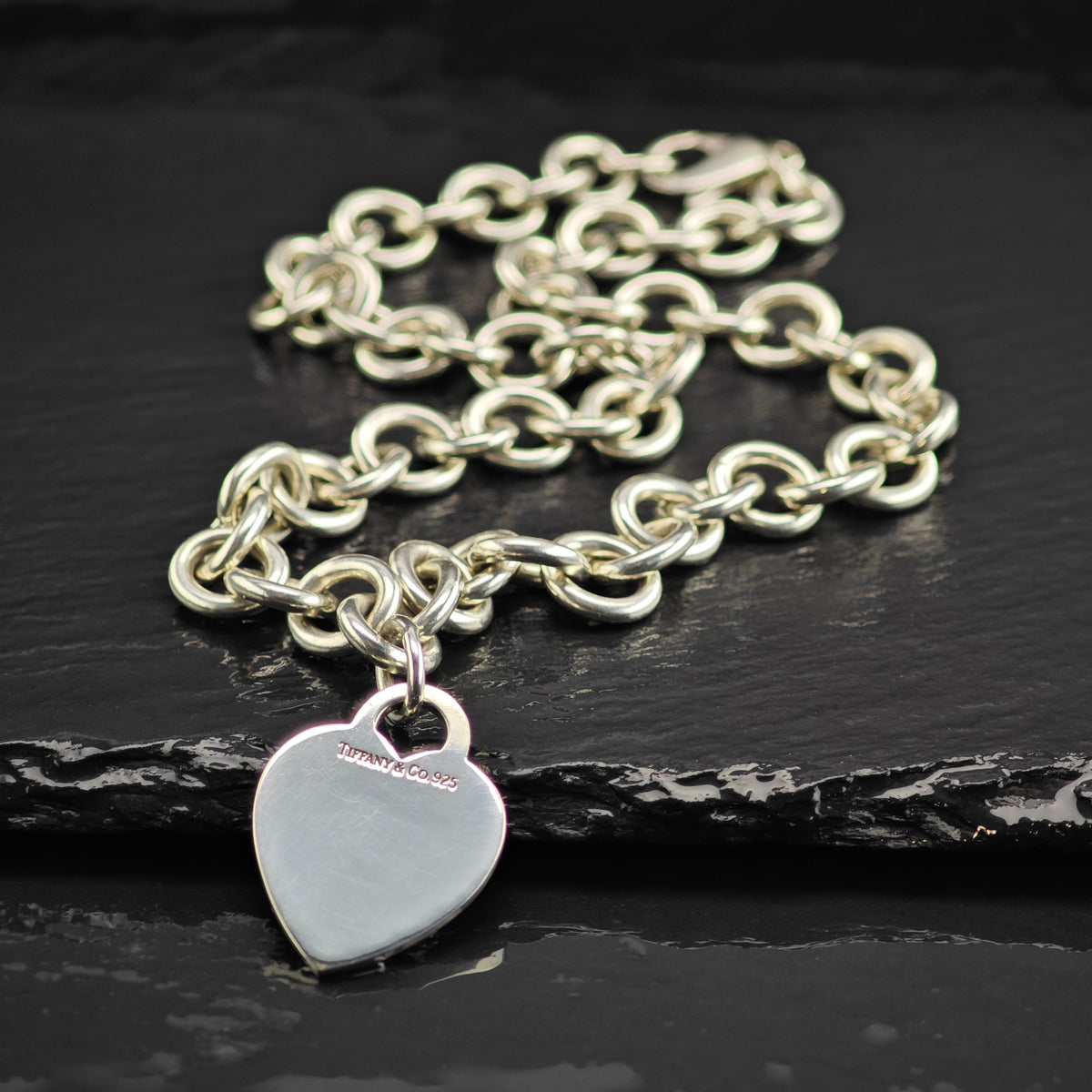 Vintage Tiffany & Co. 10mm Curb Chain Heart Tag Sterling Silver Necklace N2797