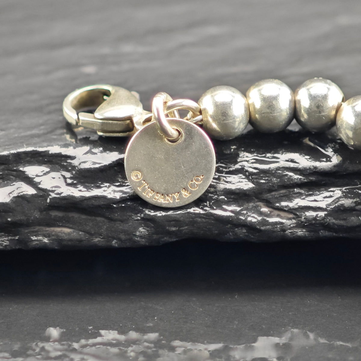 Vintage Tiffany & Co. Enamel Heart Charm Bead Sterling Silver Bracelet Sz 6 1/4" BR3157
