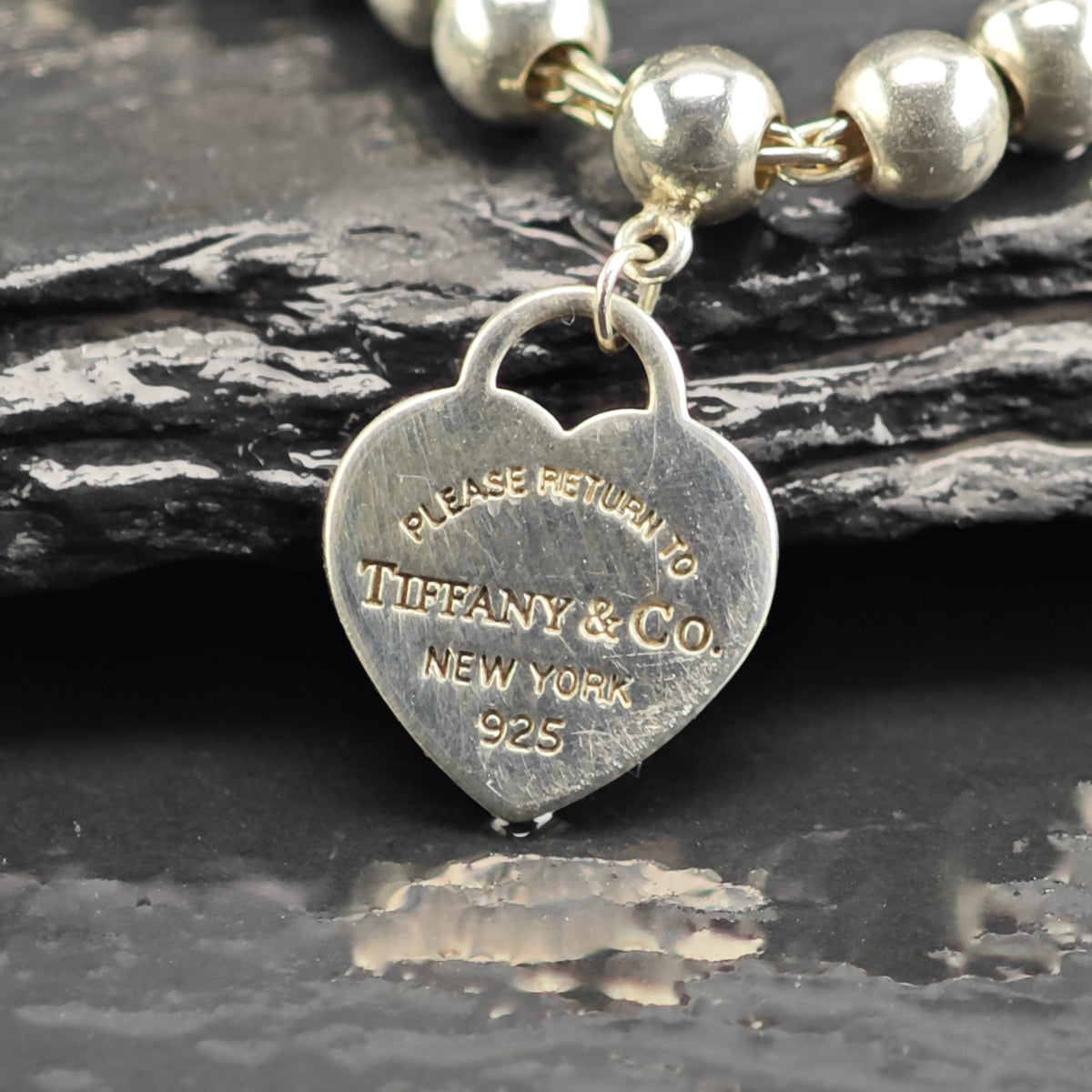 Vintage Tiffany & Co. Enamel Heart Charm Bead Sterling Silver Bracelet Sz 6 1/4" BR3157