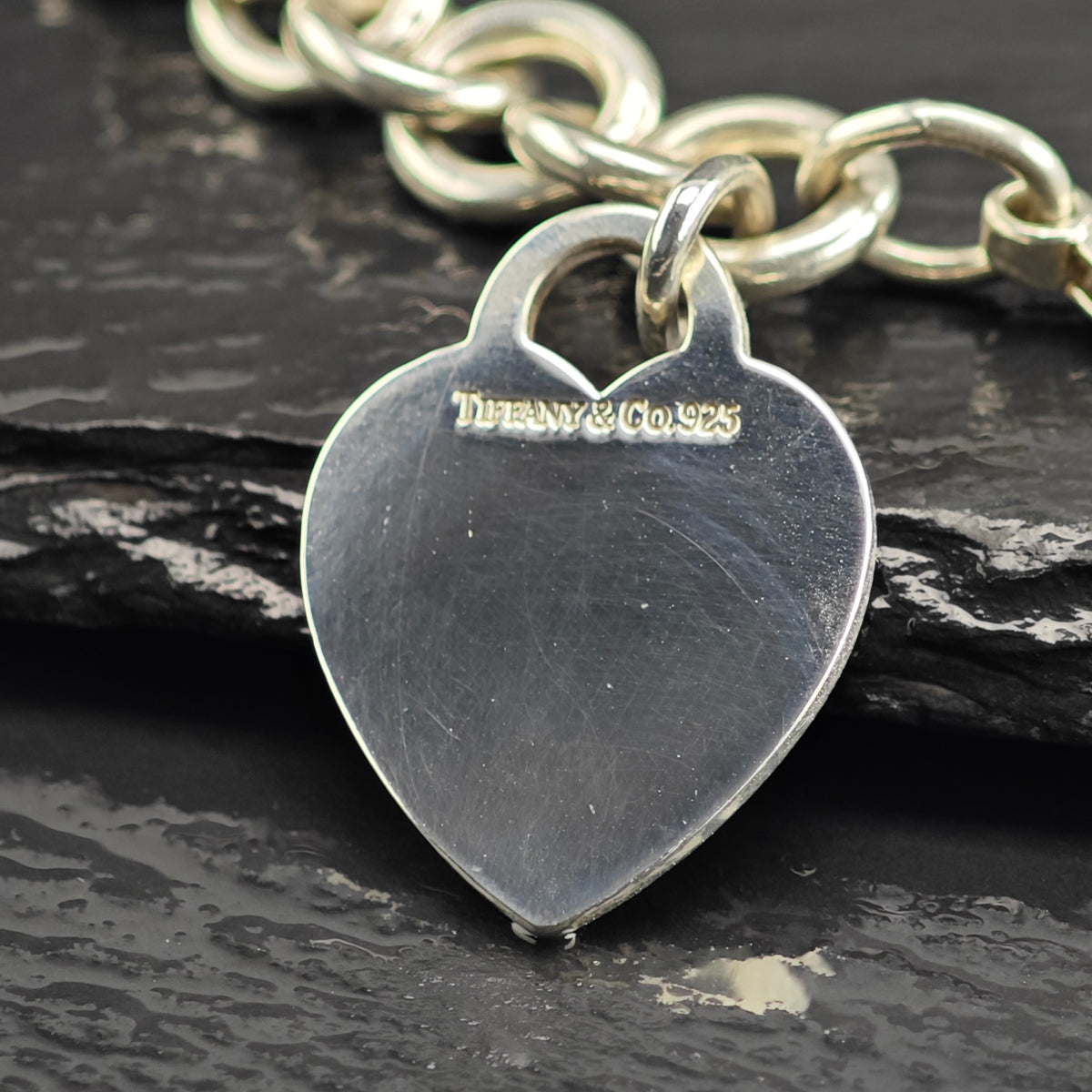 Vintage Tiffany & Co. Heart Tag Sterling Silver Bracelet Sz 6 1/2" BR3158