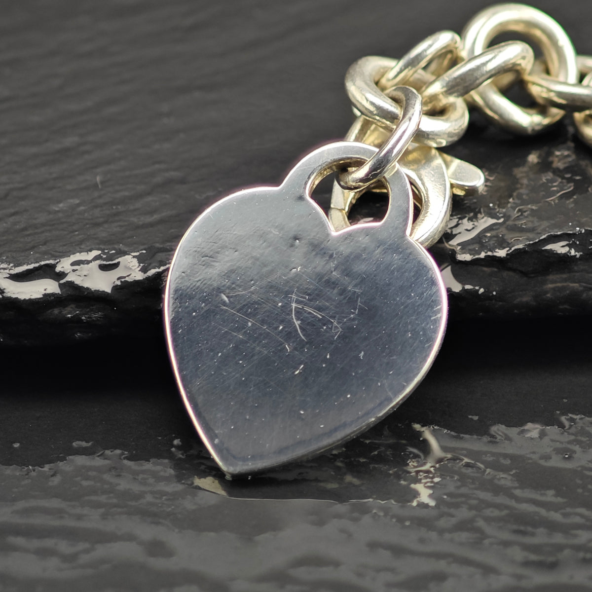 Vintage Tiffany & Co. Heart Tag Sterling Silver Bracelet Sz 6 1/2" BR3158