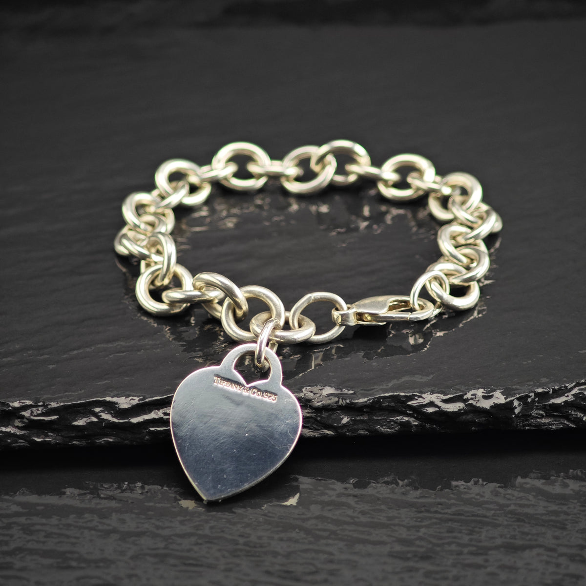 Vintage Tiffany & Co. Heart Tag Sterling Silver Bracelet Sz 6 1/2" BR3158