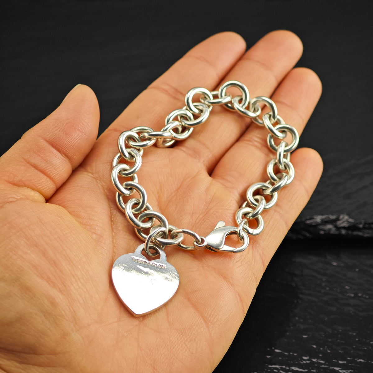 Vintage Tiffany & Co. Heart Tag Sterling Silver Bracelet Sz 6 1/2" BR3158