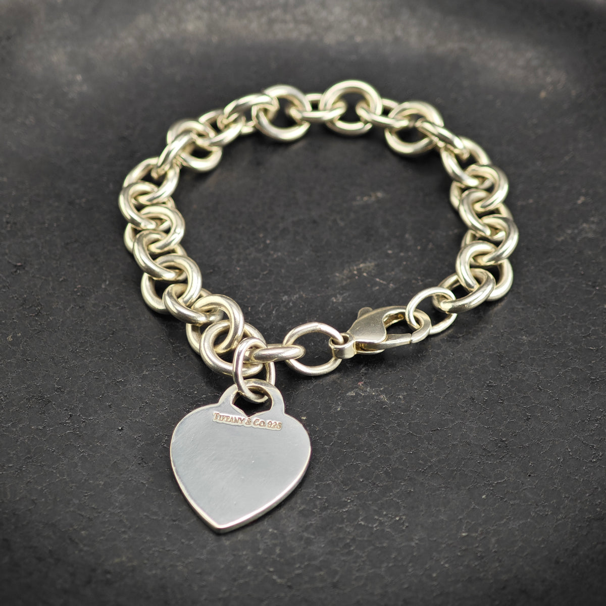 Vintage Tiffany & Co. Heart Tag Sterling Silver Bracelet Sz 6 1/2" BR3158