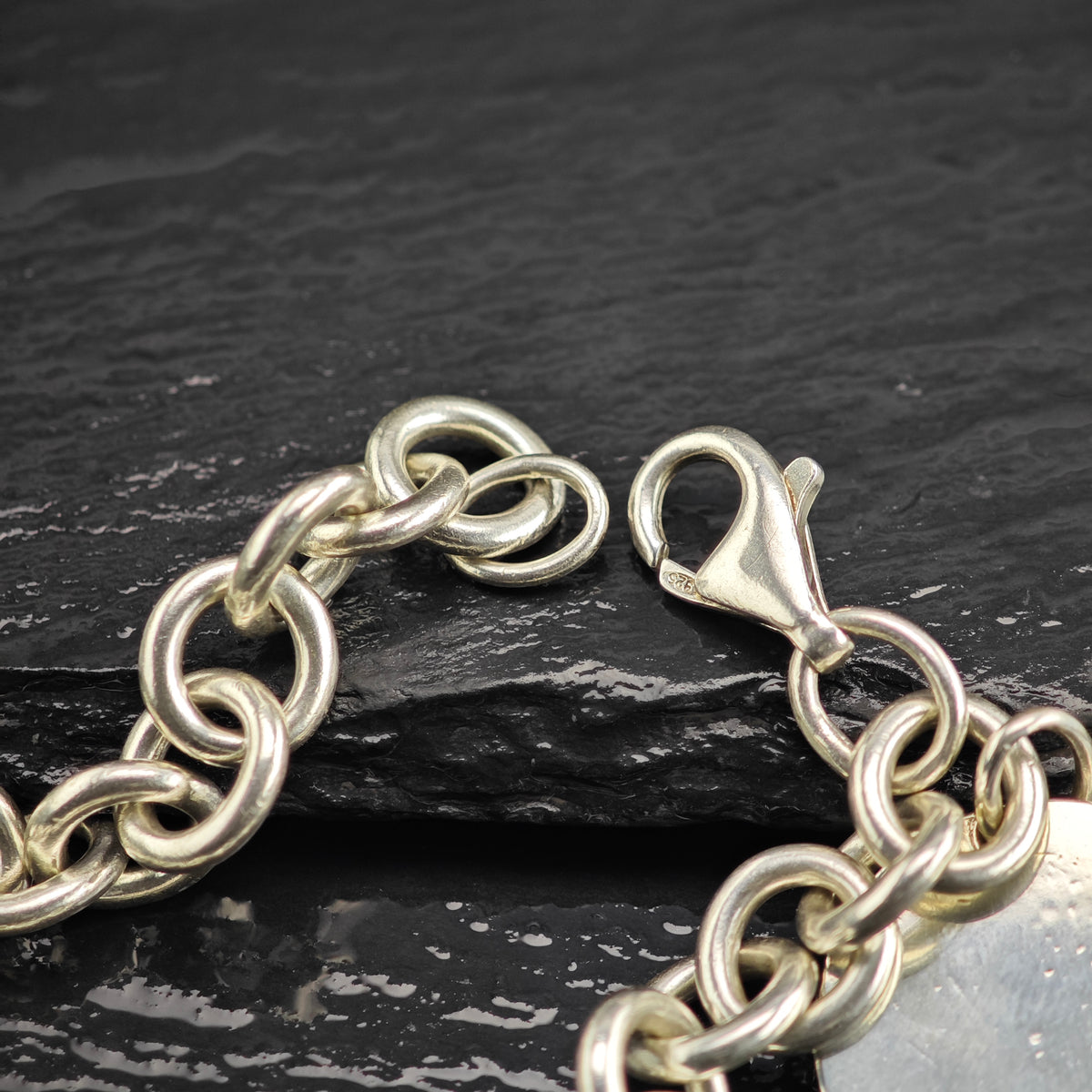 Vintage Tiffany & Co. Circle Tag Sterling Silver Bracelet Sz 7" BR3159