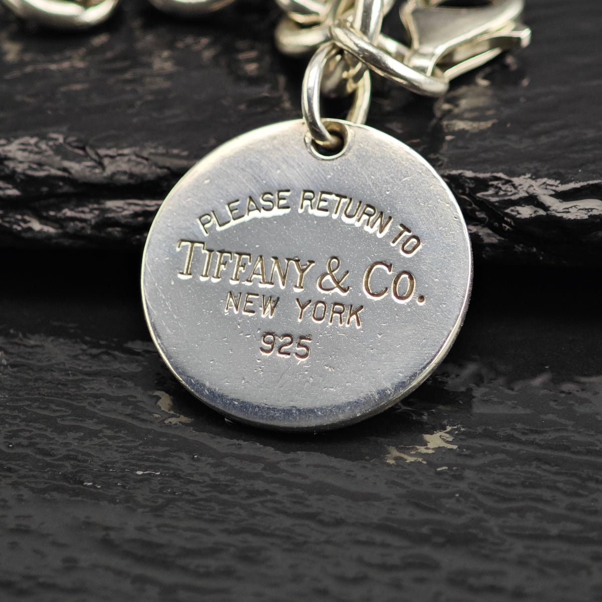 Vintage Tiffany & Co. Circle Tag Sterling Silver Bracelet Sz 7" BR3159