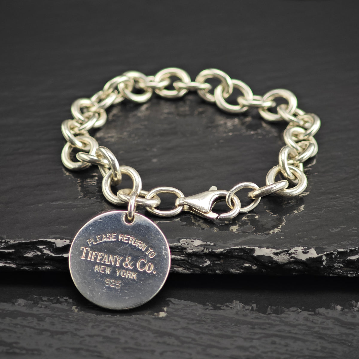 Vintage Tiffany & Co. Circle Tag Sterling Silver Bracelet Sz 7" BR3159