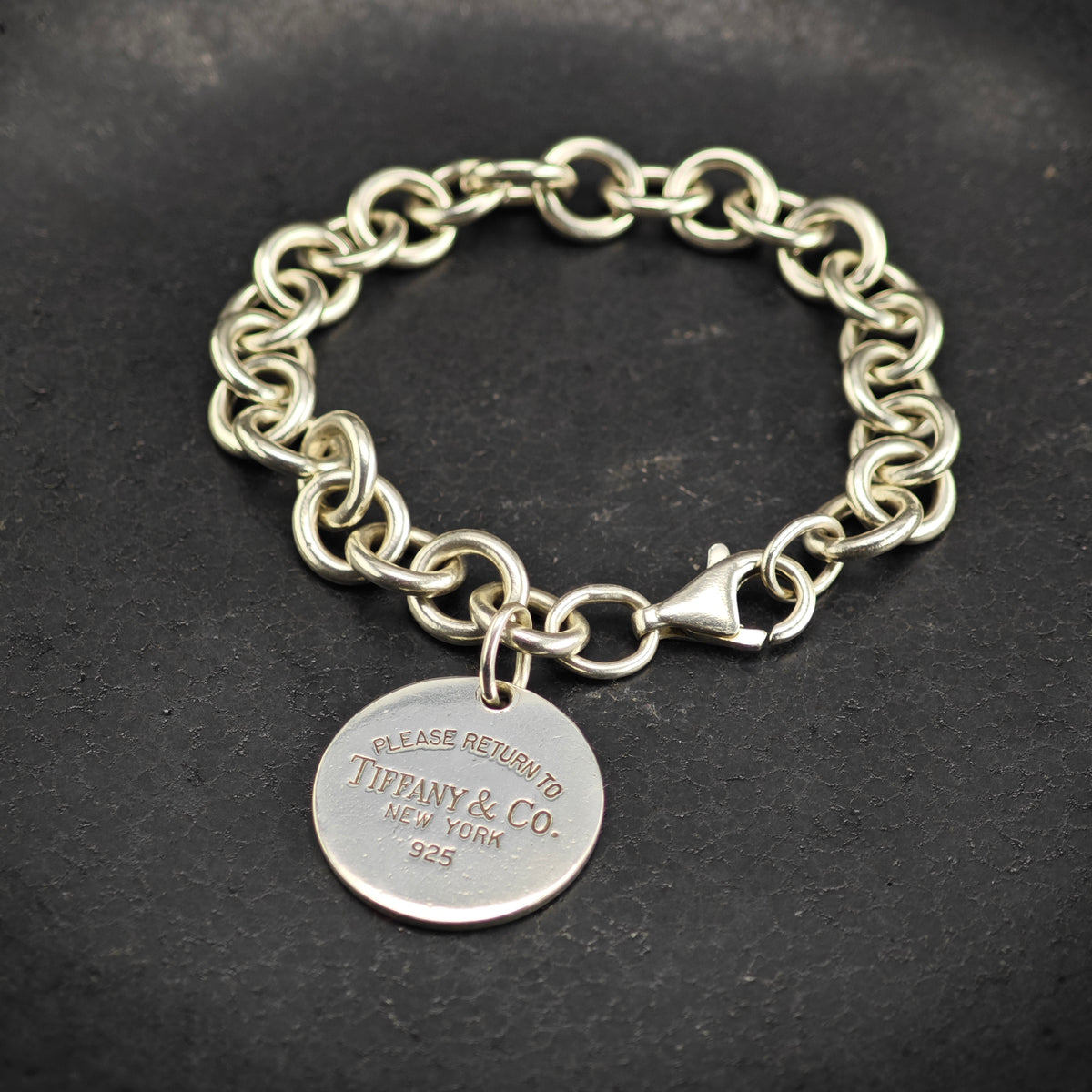Vintage Tiffany & Co. Circle Tag Sterling Silver Bracelet Sz 7" BR3159