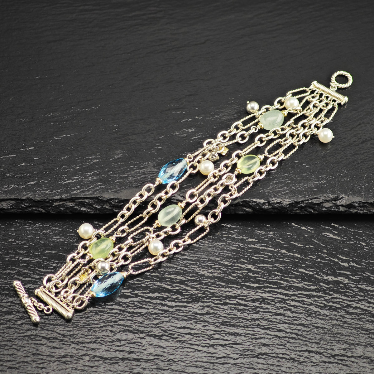 Vintage David Yurman Multistone 5 Strand Link Sterling Silver Bracelet Sz 6 1/2" BR3164